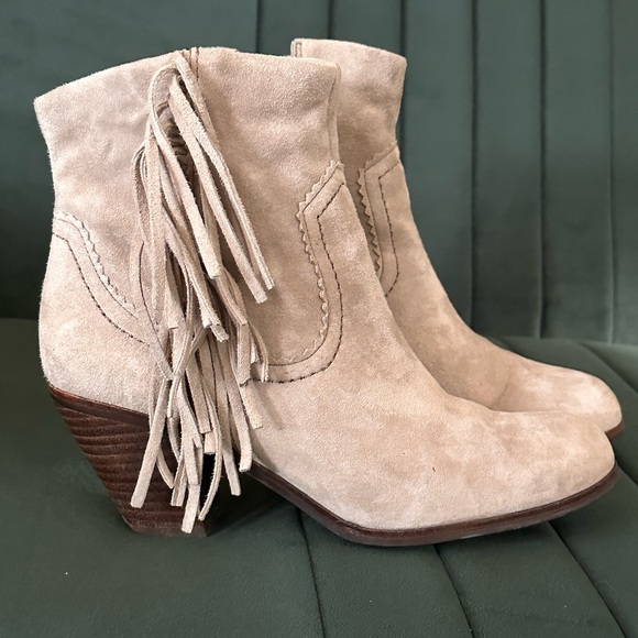 Sam Edelman Shoes - Sam Edelman Louie Boots Grey Suede with Fringe Ankle Booties